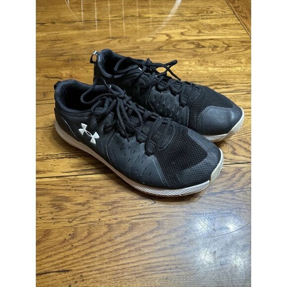 Under Armour Black w/White Charged Commit 2 3022027-001 Training Shoes Sz 12 - Picture 1 of 6